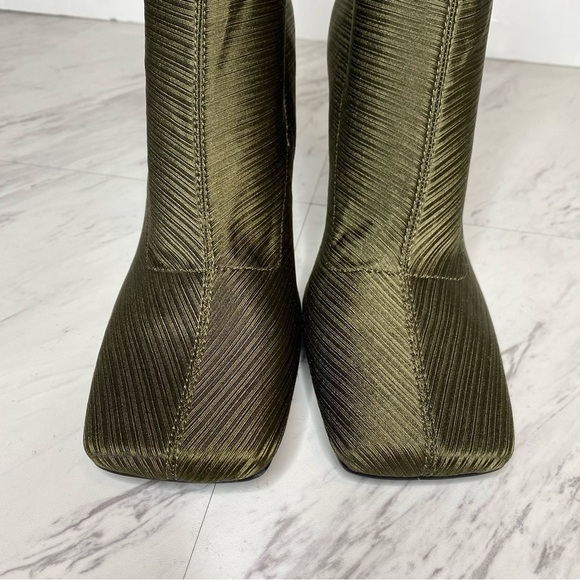 New! Topshop Tia Green Square Toe Heeled Sock Bootie 8 - Picture 9 of 14